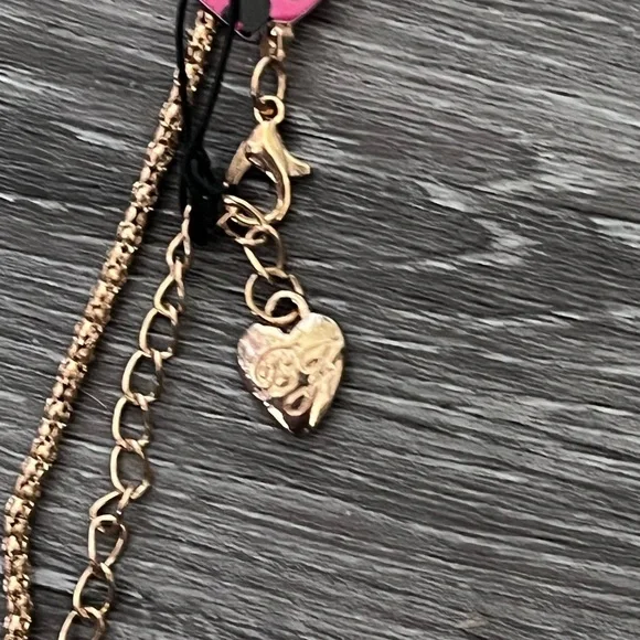 NWT Betsey Johnson Gold tone Pink Purple rhinestone Bicycle Necklace - Picture 5 of 6